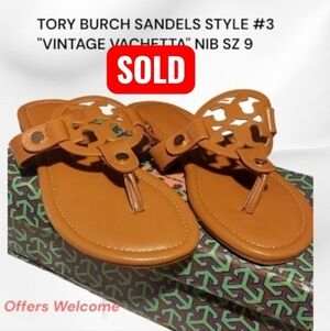 SOLD Tory Burch OLD Design w/ gold hardware Miller sandals "Vintage Vachetta